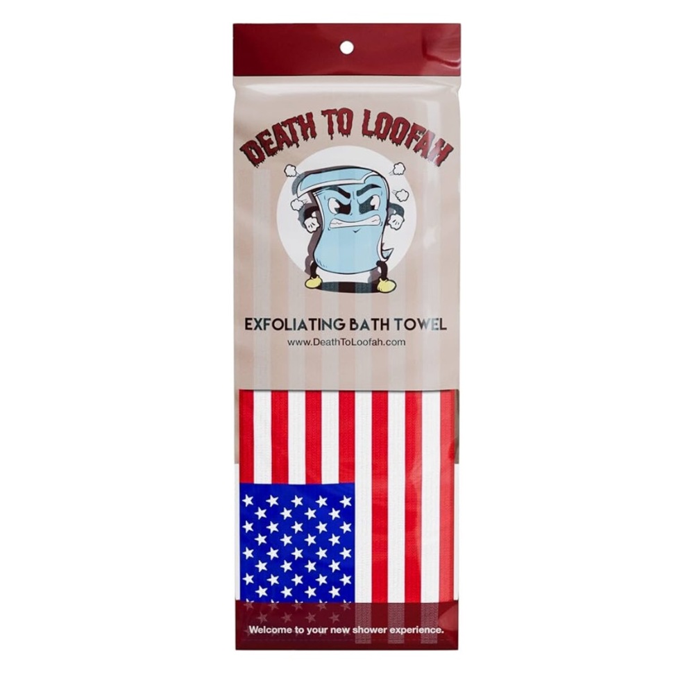 EXFOLIATING Death To Loofah Shower Towel –American Flag Back & Body Scrubber NEW